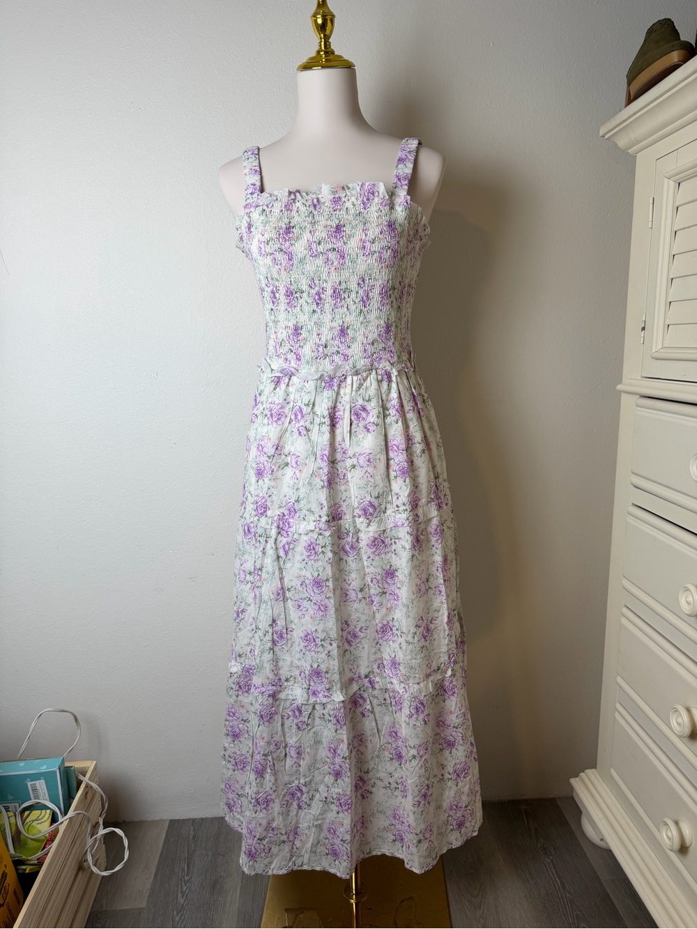 Dress Forum White Maxi Dress with Lavender Floral Print